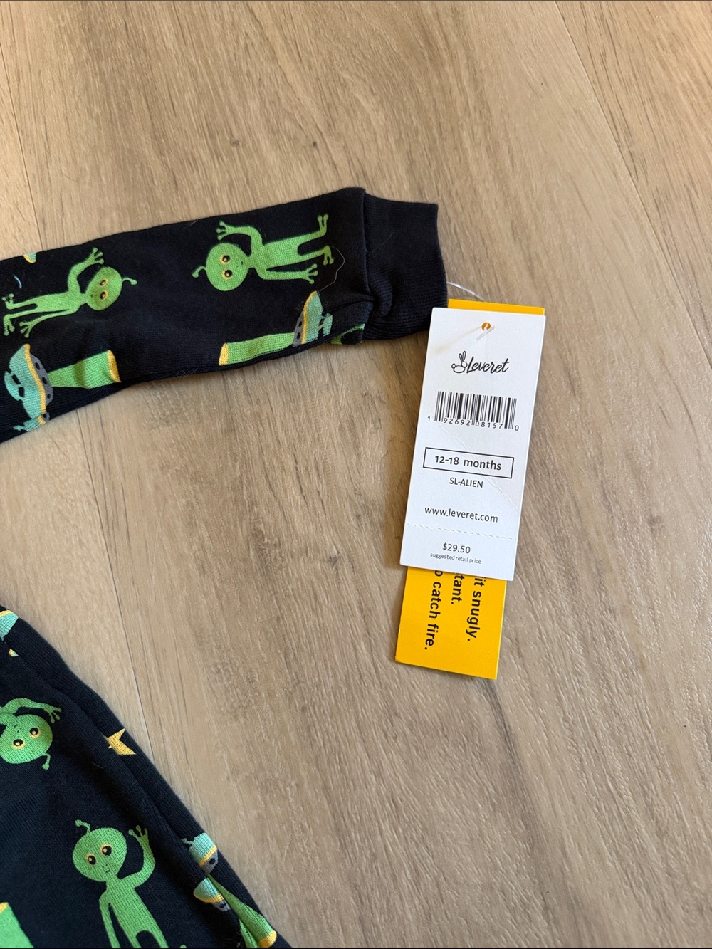 Kids Black Alien Halloween Print Footed One-Piece Pajama - Green Alien Design - Picture 3 of 3
